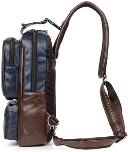 Blue Vintage PU Leather USB Charger Crossbody Bag