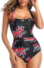 Load image into Gallery viewer, Floral Red Tummy Control One Piece Swimsuit