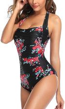 Load image into Gallery viewer, Floral Red Tummy Control One Piece Swimsuit