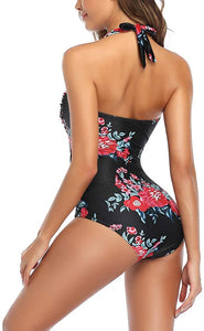 Floral Red Tummy Control One Piece Swimsuit