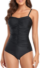 Load image into Gallery viewer, Strapless Black One Piece Retro Ruched Swimwear
