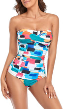 Load image into Gallery viewer, Strapless Color Block One Piece Ruched Padded Swimsuit