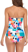Load image into Gallery viewer, Strapless Color Block One Piece Ruched Padded Swimsuit