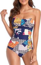 Load image into Gallery viewer, Strapless Blue One Piece Ruched Padded Swimsuit