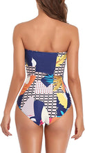 Load image into Gallery viewer, Strapless Blue One Piece Ruched Padded Swimsuit