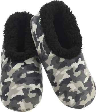 Grey Sherpa Fleece Soft Plush Camo Slippers