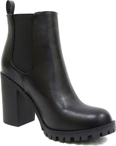 Casual Black Ankle Boot Elastic Gore and Chunky Heel