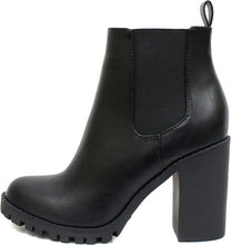 Load image into Gallery viewer, Casual Black Ankle Boot Elastic Gore and Chunky Heel
