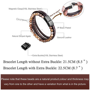 Beaded Lifestyle Brown Onyx Bead Leather Bracelet for Men