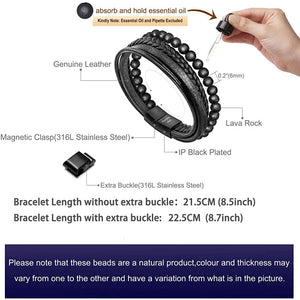 Beaded Lifestyle Carbon Black Onyx Bead Leather Bracelet for Men