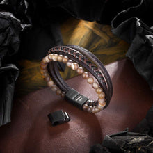 Load image into Gallery viewer, Beaded Lifestyle Brown Onyx Bead Leather Bracelet for Men