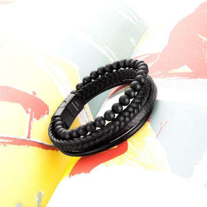 Beaded Lifestyle Brown Onyx Bead Leather Bracelet for Men