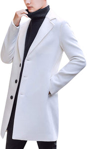 Men's White Notched Lapel Long Sleeve Blazer Trench Coat