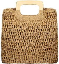 Load image into Gallery viewer, Hand Woven Khaki Straw Tote Beach Bag with Lining Pockets