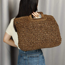 Load image into Gallery viewer, Hand Woven Beige Straw Tote Beach Bag with Lining Pockets