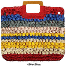 Load image into Gallery viewer, Hand Woven Red Straw Tote Beach Bag with Lining Pockets