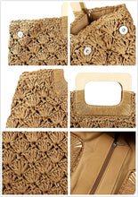 Load image into Gallery viewer, Hand Woven Brown Straw Tote Beach Bag with Lining Pockets