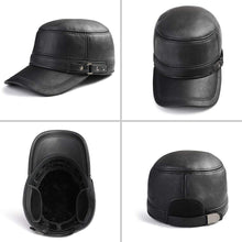 Load image into Gallery viewer, Men&#39;s Military Cadet Black Leather Flat Top Hat