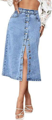 Cavalier Light Wash High Waist A-Line Denim Skirt