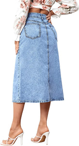 Cavalier Light Wash High Waist A-Line Denim Skirt