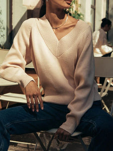 Soft Pink Long Sleeve V Neck Sweater