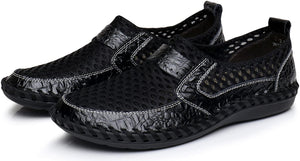 Men's Black Honeycomb Leather Loafers