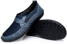 Load image into Gallery viewer, Men&#39;s Navy Blue Honeycomb Leather Loafers