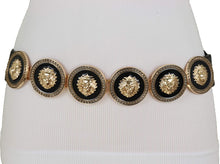 Load image into Gallery viewer, Fancy Fashion Black Elastic Waistband Belt Hip High Waist Gold Lion Metal Coin