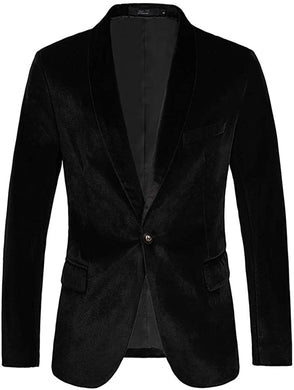 Men's Black Velvet Long Sleeve Sports Blazer