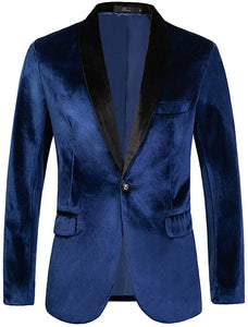 Men's Blue Velvet Long Sleeve Sports Blazer