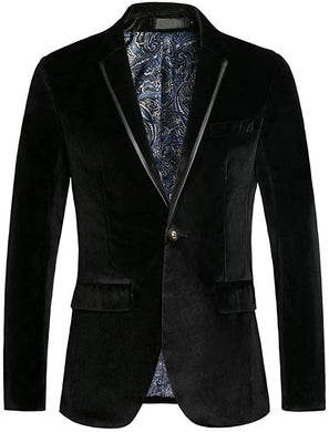 Men's Black Paisley Velvet Long Sleeve Sports Blazer