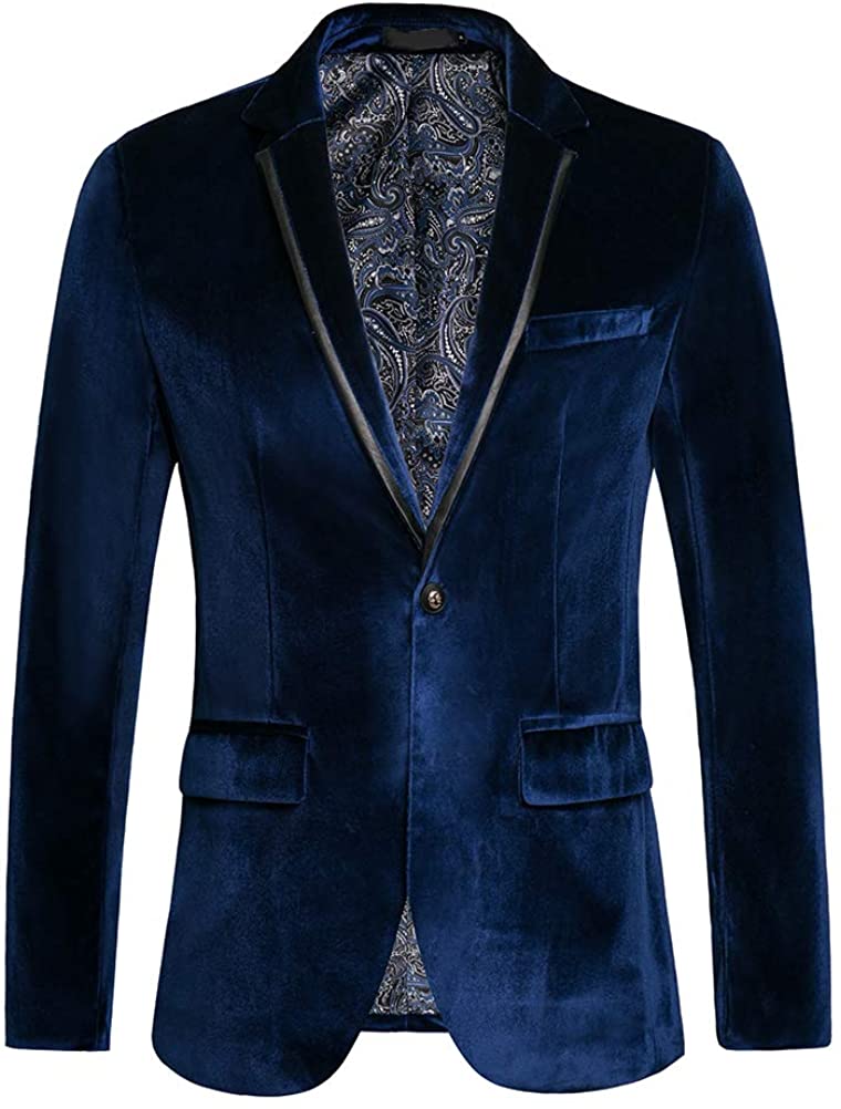 Men's Blue Velvet Long Sleeve Sports Blazer