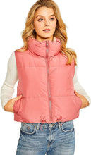 Load image into Gallery viewer, Stand Collar Pink Padded Lightweight Reversible Puffer Vest