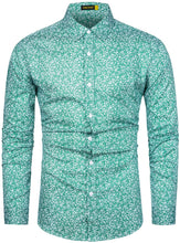 Load image into Gallery viewer, Men&#39;s Casual Mint Floral Long Sleeve Button Up Shirt