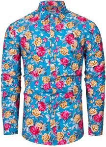 Men's Casual Mint Floral Long Sleeve Button Up Shirt