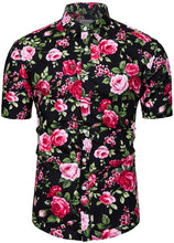 Load image into Gallery viewer, Pink Floral Button Down Short Sleeve Hawaiian Shirt