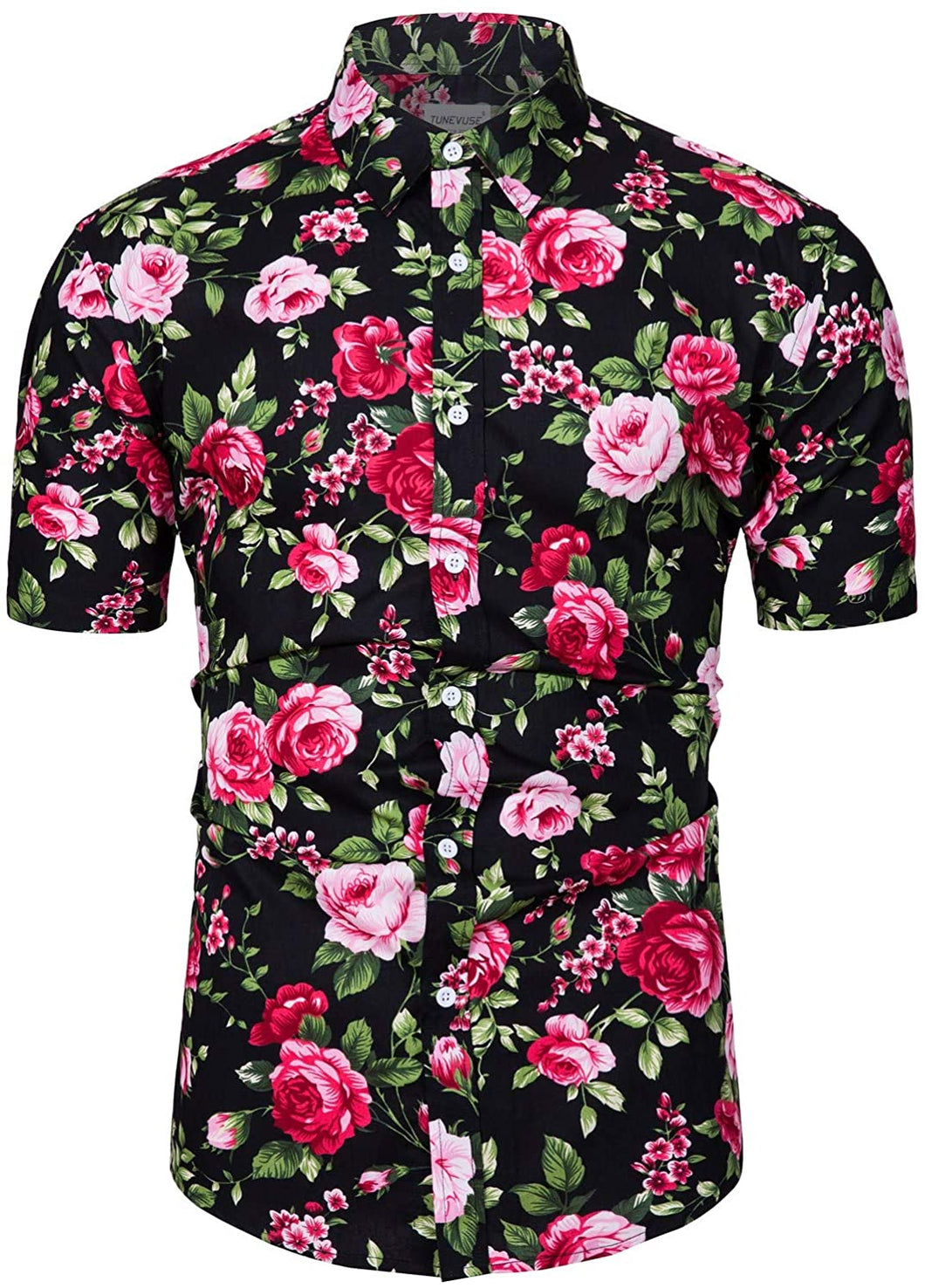 Pink Floral Button Down Short Sleeve Hawaiian Shirt