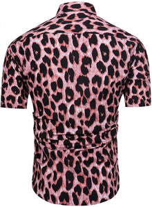 Leopard Print Button Down Short Sleeve Hawaiian Shirt