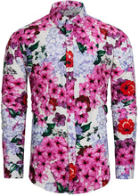 Load image into Gallery viewer, Men&#39;s Fuchsia Pink Floral Pattern Print Long Sleeve Shirt