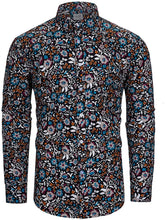 Load image into Gallery viewer, Men&#39;s Dark Blue Floral Pattern Print Long Sleeve Shirt