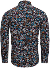 Load image into Gallery viewer, Men&#39;s Dark Blue Floral Pattern Print Long Sleeve Shirt