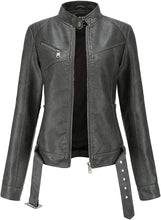 Load image into Gallery viewer, Chic Faux Leather Long Sleeve Brown Moto Jacket