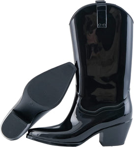 Shiny Black Mid Calf Anti-Slipping Rain Boots