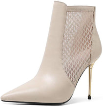 Load image into Gallery viewer, Handmade Leather Mesh Pointed Toe Stiletto Chic Ankle Boots