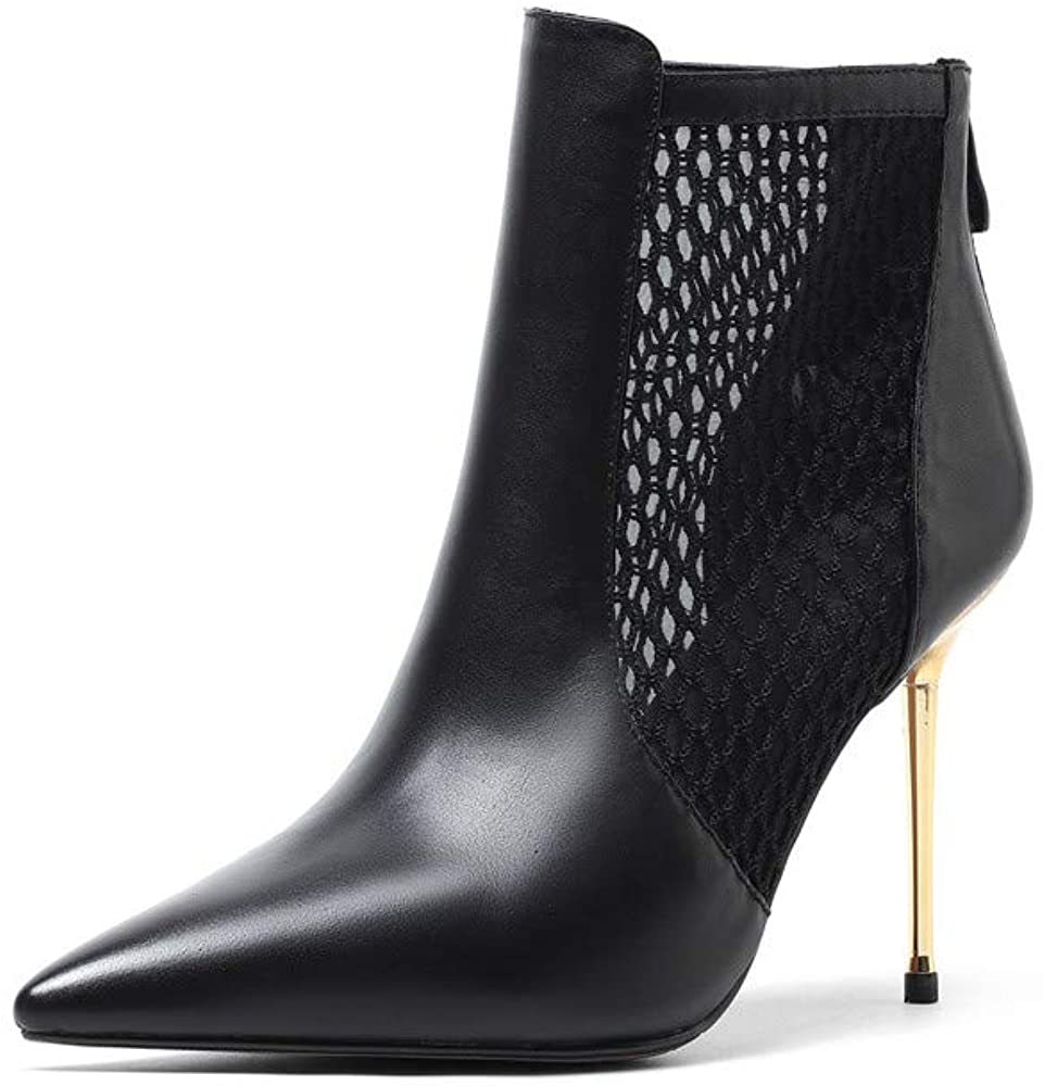 Handmade Leather Mesh Pointed Toe Stiletto Chic Ankle Boots