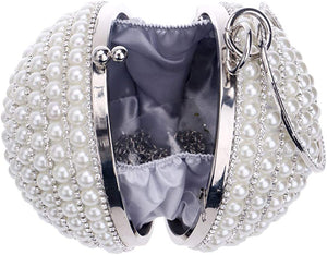 Crystal Black Round Ball Handbag Artificial Pearl Purse