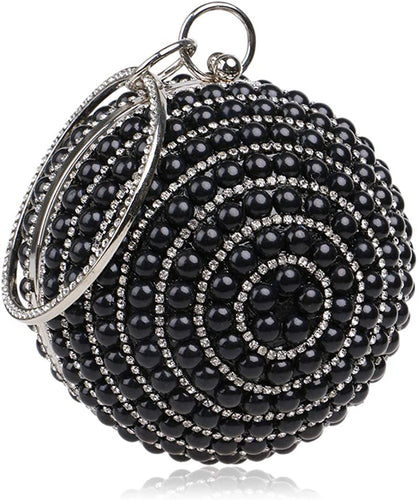 Crystal Black Round Ball Handbag Artificial Pearl Purse