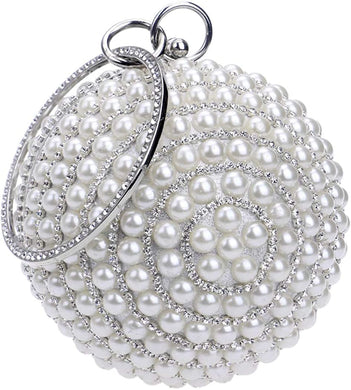 Crystal Silver Round Ball Handbag Artificial Pearl Purse