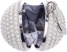 Load image into Gallery viewer, Crystal Silver Round Ball Handbag Artificial Pearl Purse