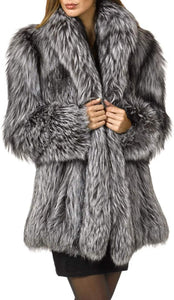 Fluffy Fuax Fur Silver Grey Oversized Women's Coats
